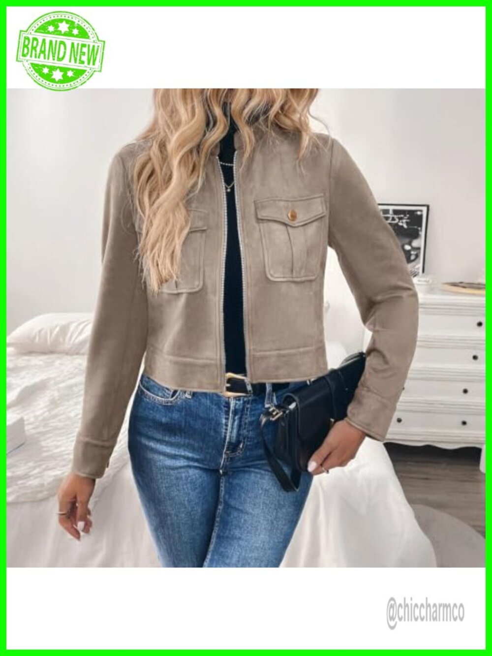 Women's Cropped Shacket Stand Collar Short Coat